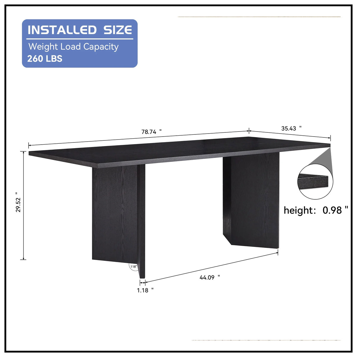 Black 78.74 inch Wood Dining Table B7437