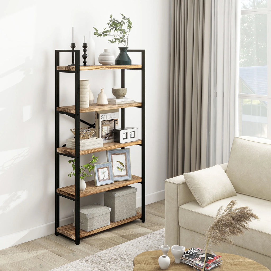 5 Tier Solid Real Wood Bookshelf E9836