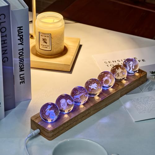40mm Crystal Quartz 7 Chakra Healing Spheres Set with LED Wooden Stand T997963