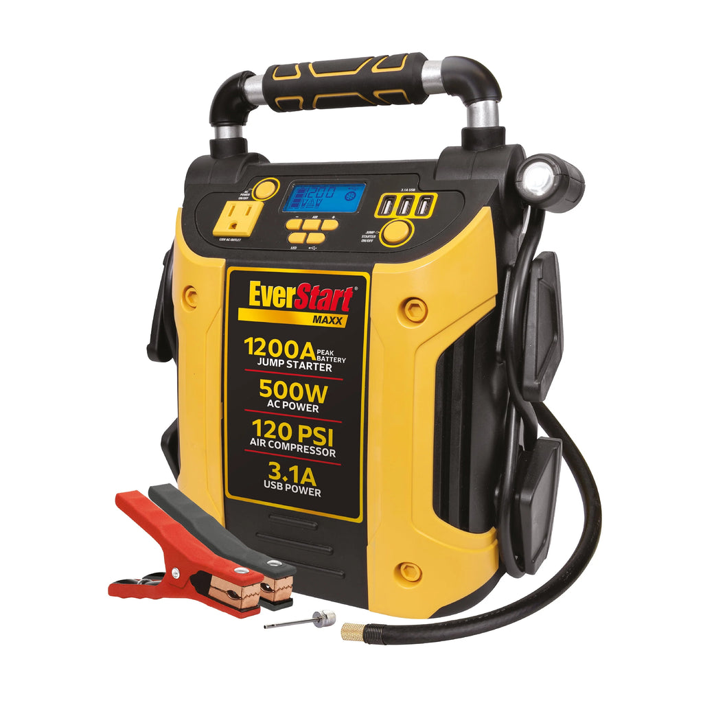 1200 Peak Amps Jump Starter with 500W Inverter and 120 PSI Compressor Q394229