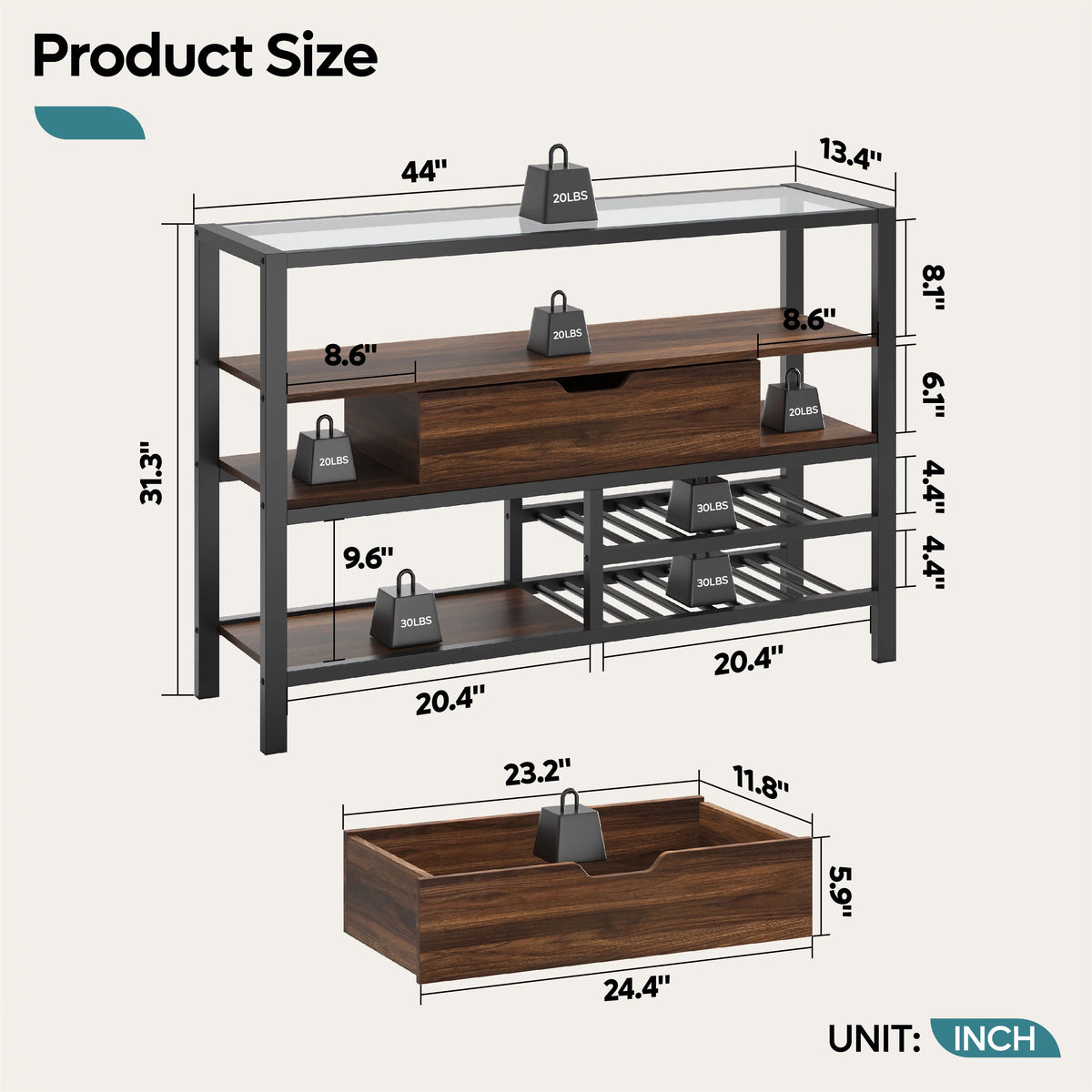 Glass Top Console Table with Wine Rack & Storage Cabinet W99968