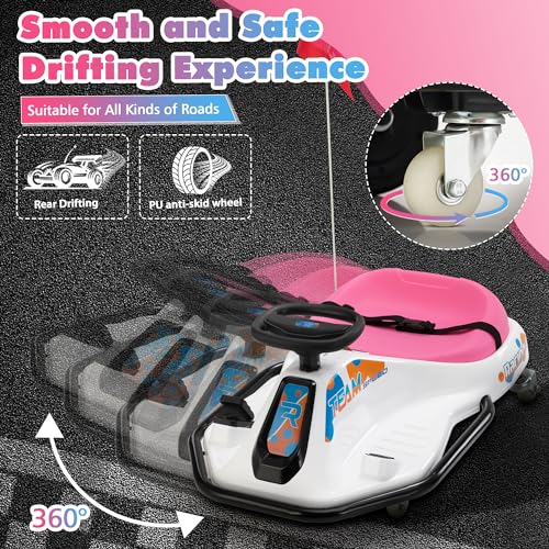 24V Electric Go Kart for Kids, Up to 7.5 mph, Brushless Motor, Pink-White Z736740