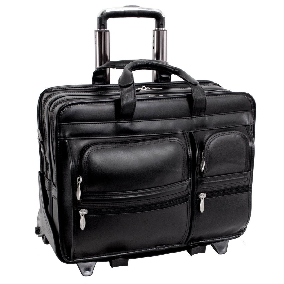 Black Detachable Wheeled Leather Laptop Case R8369