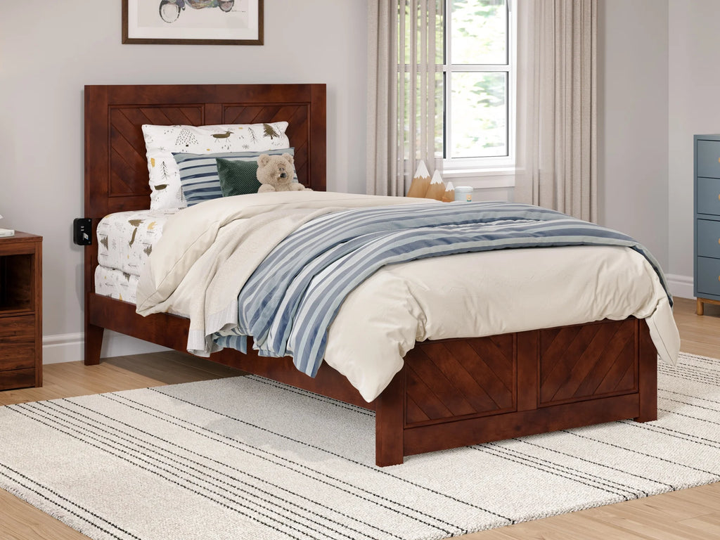 Walnut Solid Wood Twin Bed Frame with Footboard J32274