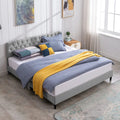 King Size Upholstered Linen Platform Bed Frame with Tufted Headboard C602451