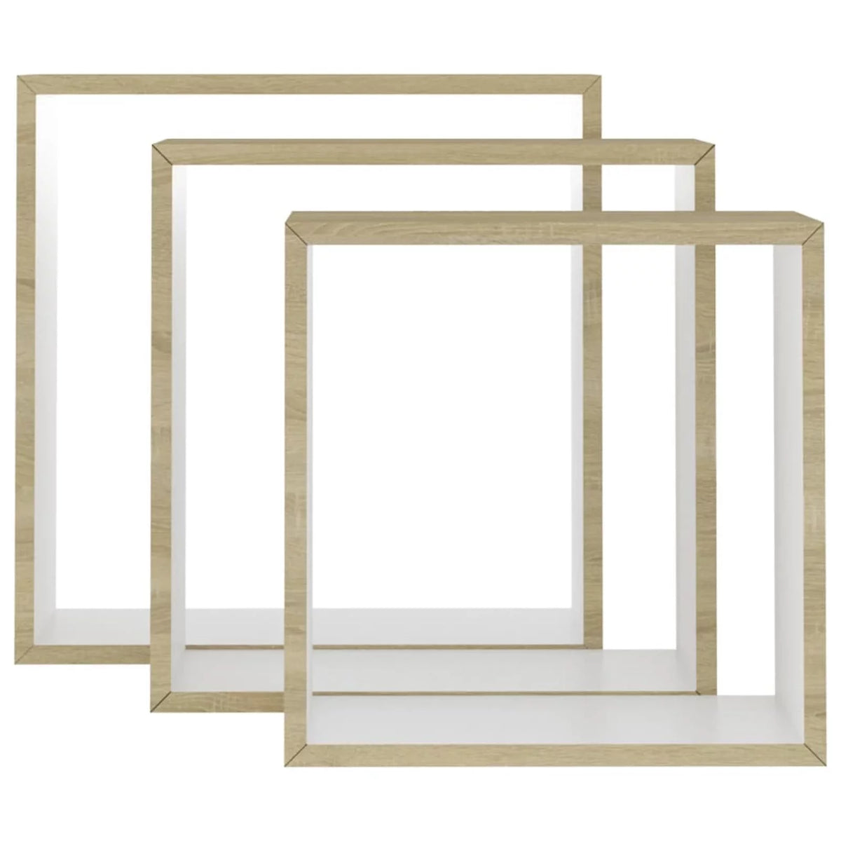 Set of 3 White Sonoma Oak MDF Wall Cube Shelves P12067