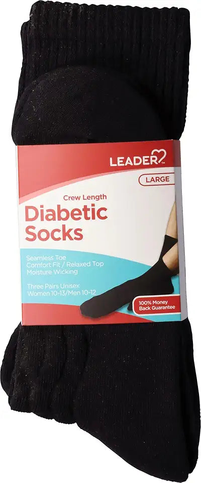 Black Large Non-Binding Moisture-Wicking Diabetic Socks 3 Pair W953392
