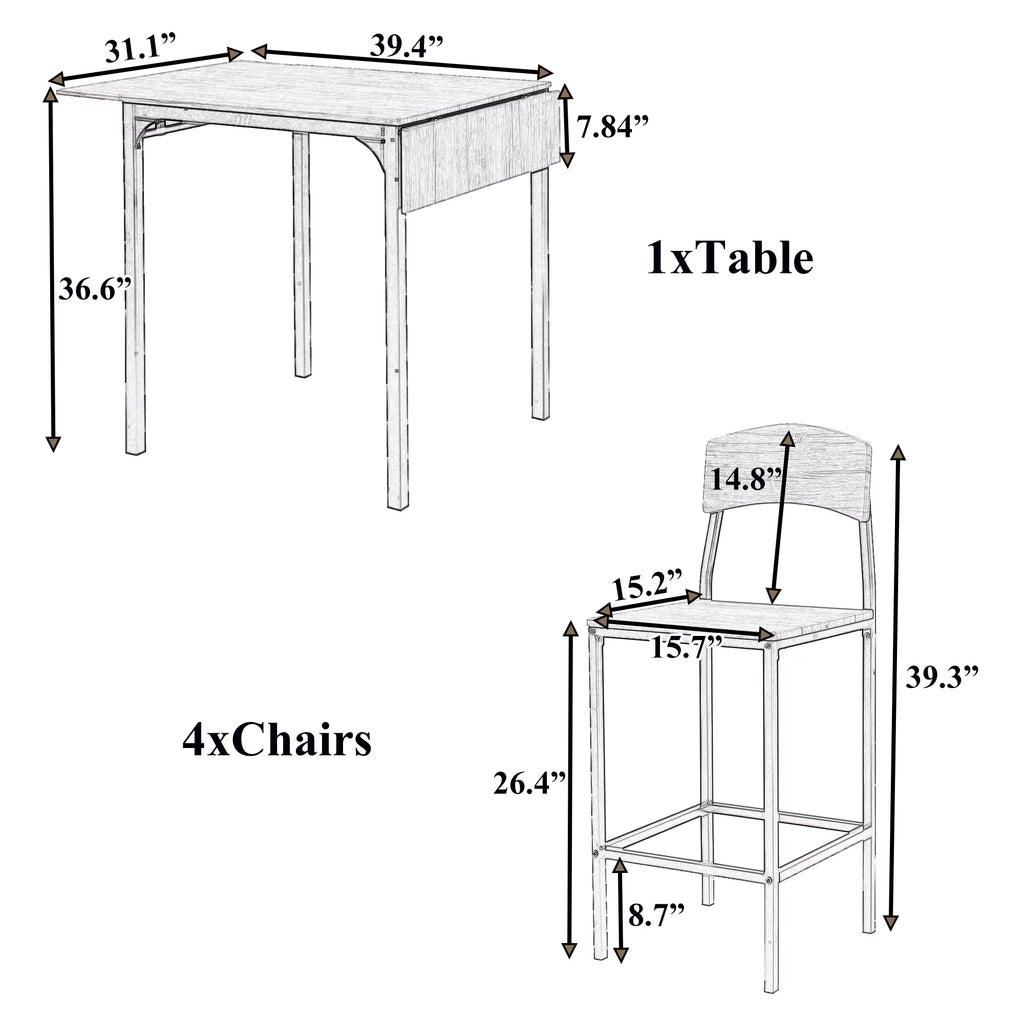 5 Piece Counter Height Dining Table Set with Drop Leaf and 4 Chairs P1823