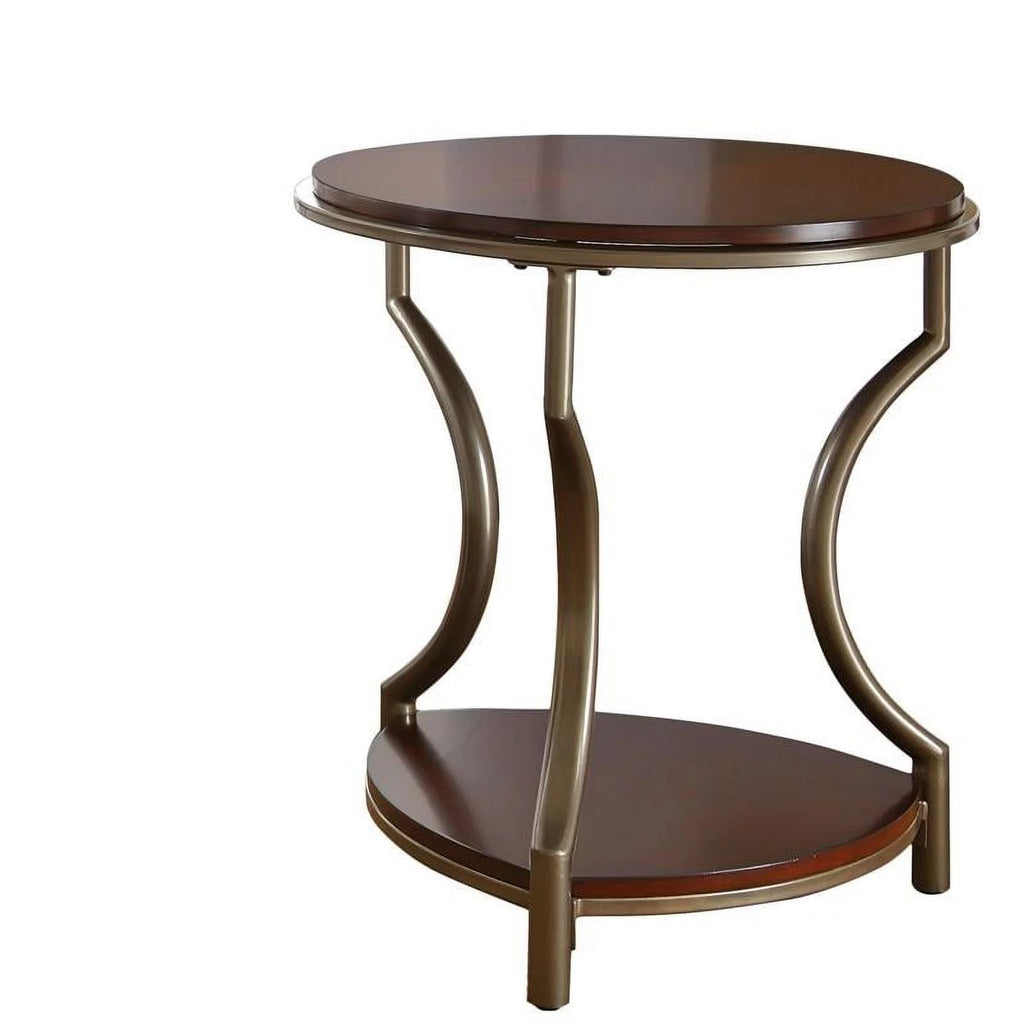 Cherry Finish Wood and Metal Round End Table I2539