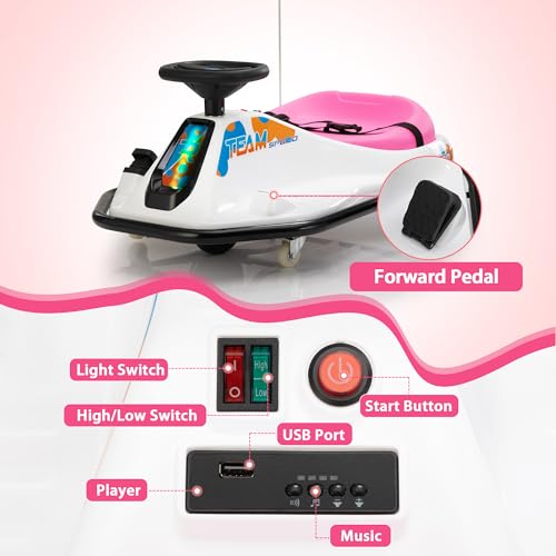 24V Electric Go Kart for Kids, Up to 7.5 mph, Brushless Motor, Pink-White Z736740
