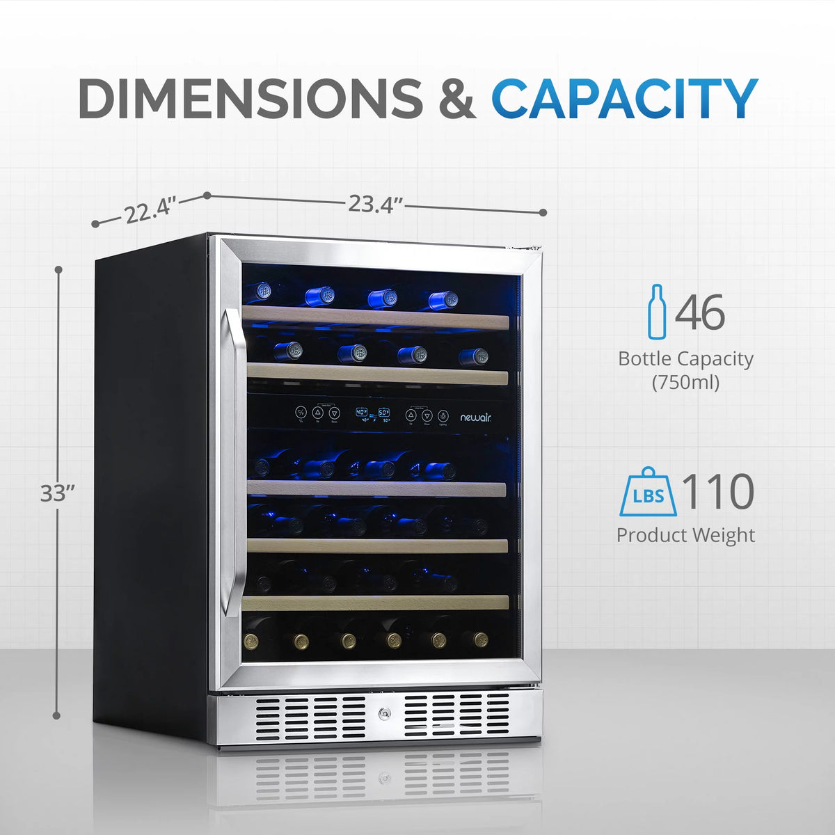 46-Bottle Dual-Zone Stainless Steel Wine Refrigerator H9260