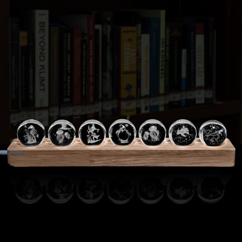 40mm Crystal Quartz 7 Chakra Healing Spheres Set with LED Wooden Stand T997963