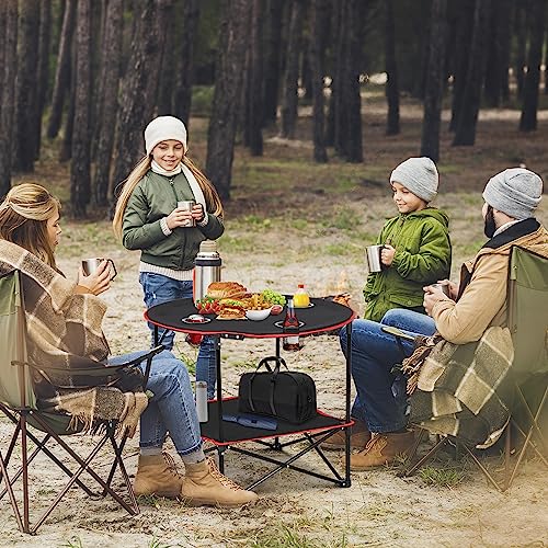 Portable Folding Camping Table with Storage Bag and 4 Cupholders, Black G68664