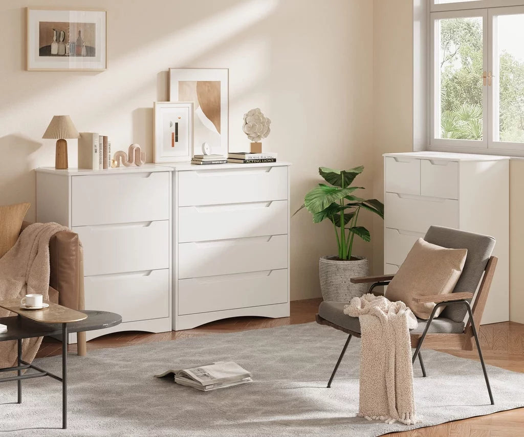White 5 Drawer Dresser with Cutout Handles U143