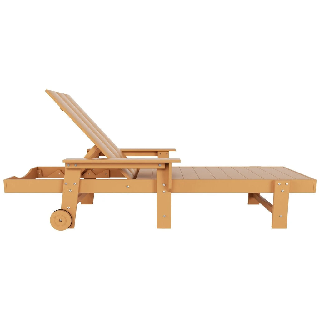Teak All Weather Poly Chaise Lounge with Arms & Wheels Set Of 2 L934061