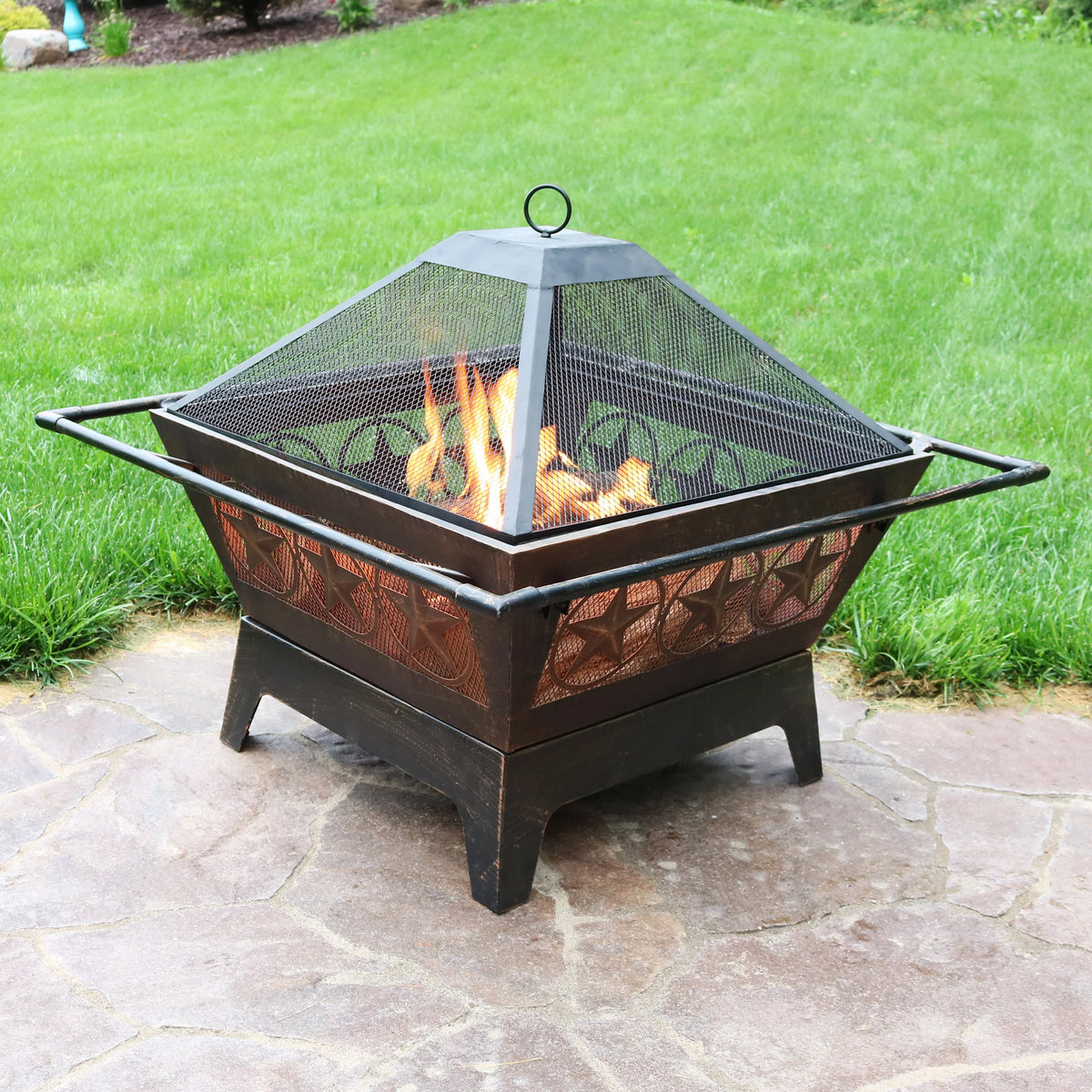 32 Square Outdoor Fire Pit with Cooking Grate & Spark Screen W685
