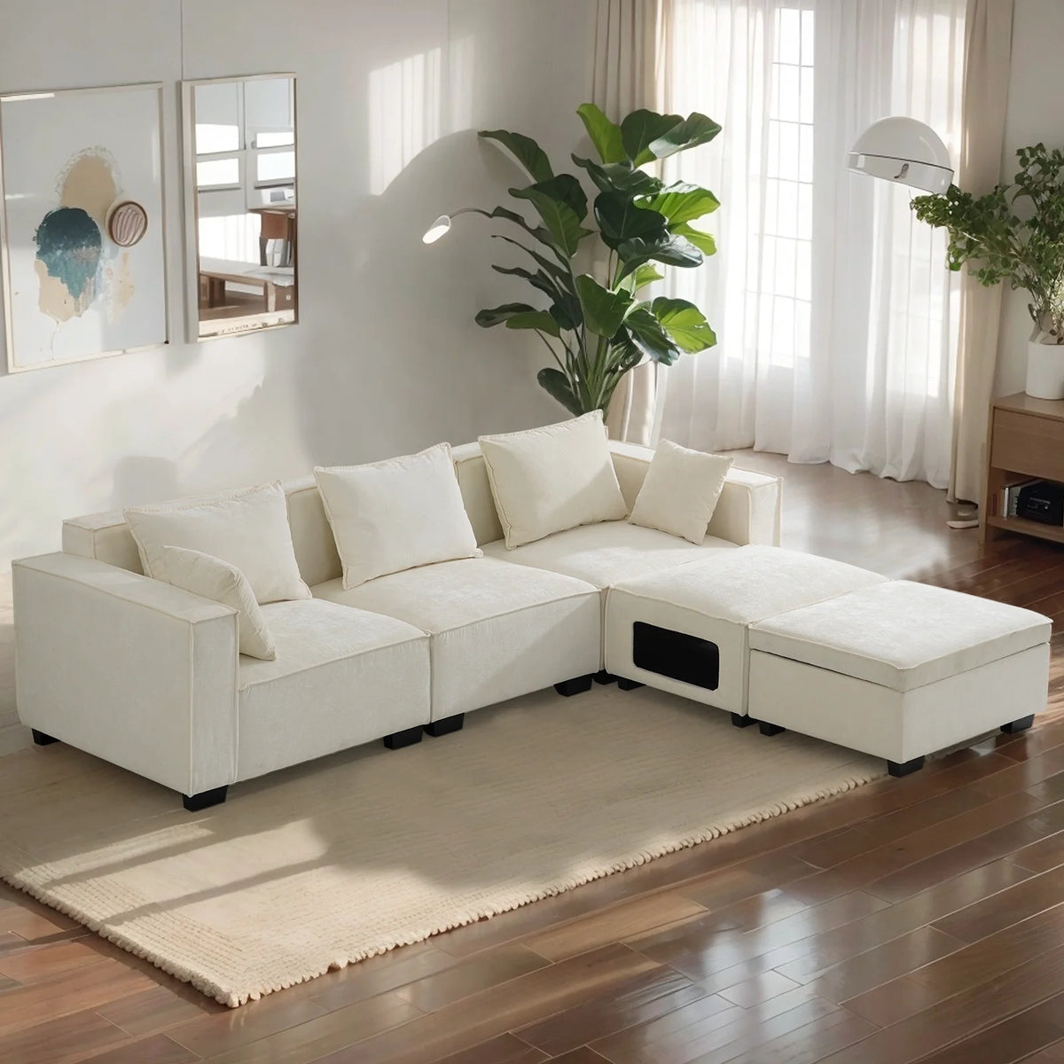 Ivory Modular Sectional Sofa with Ottoman E4969
