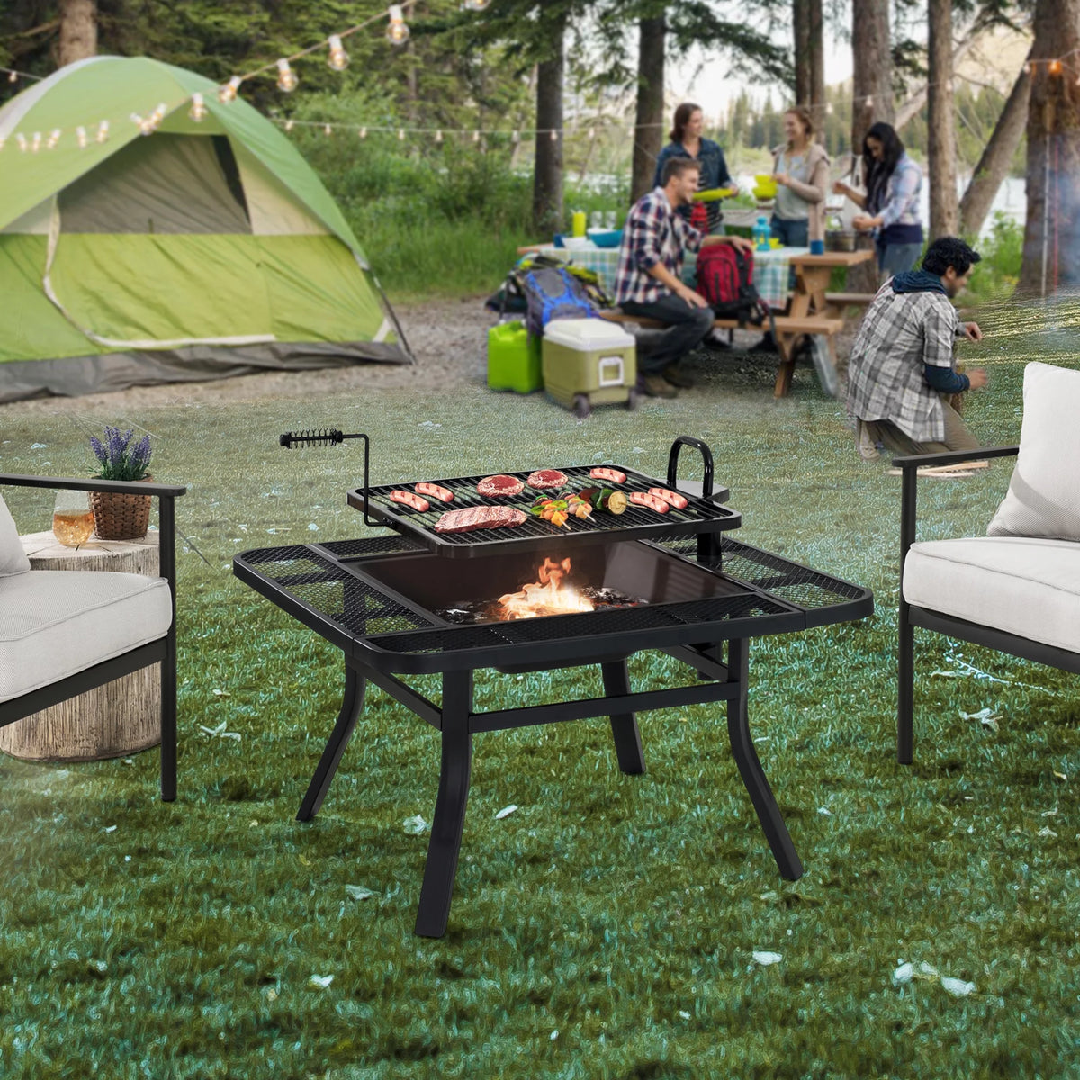38 Inch Wood Burning Fire Pit with Grill Grate and Fire Poker Z60680