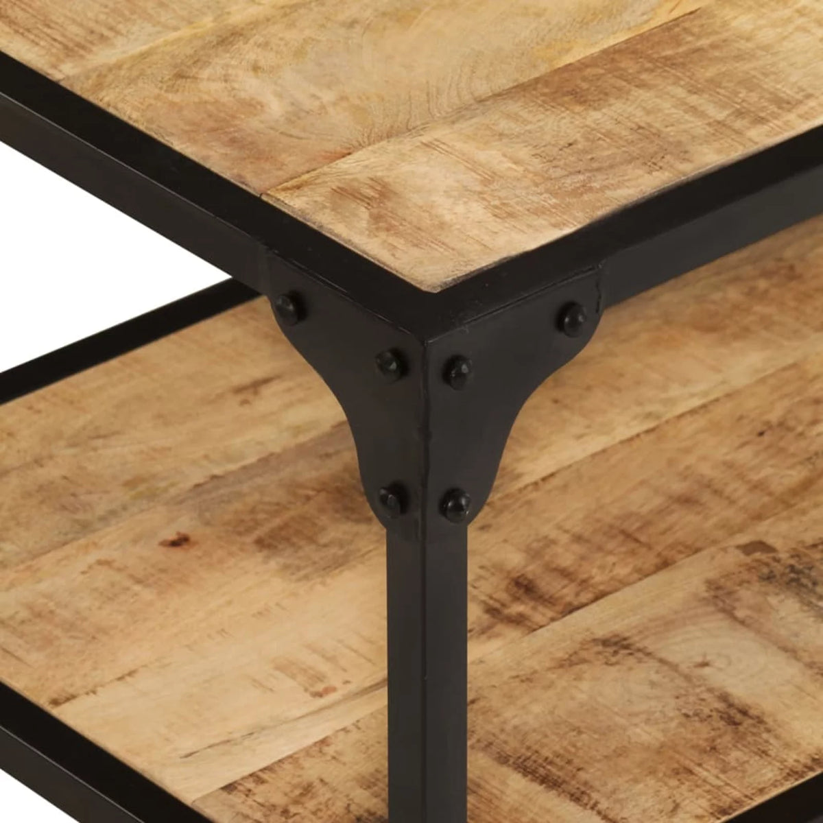 Coffee Table with Storage Shelf Mango Wood Iron Frame O5004