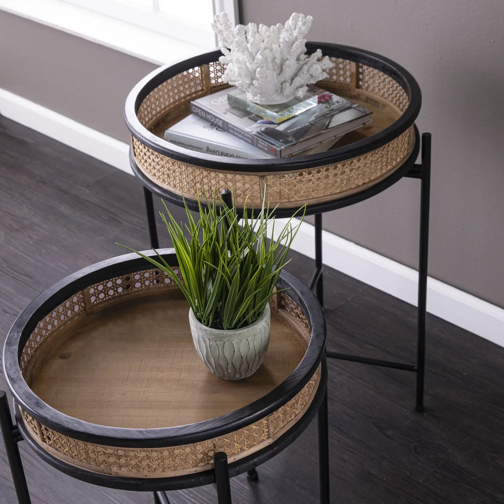 2-Piece Round Rattan Accent Table Set F660134