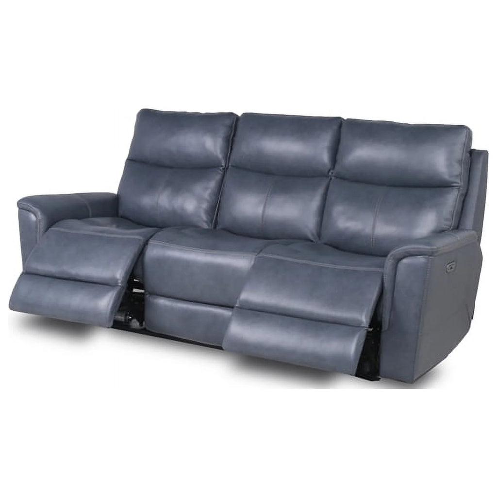 Blue Grey Leather Power Motion Sofa Y7290