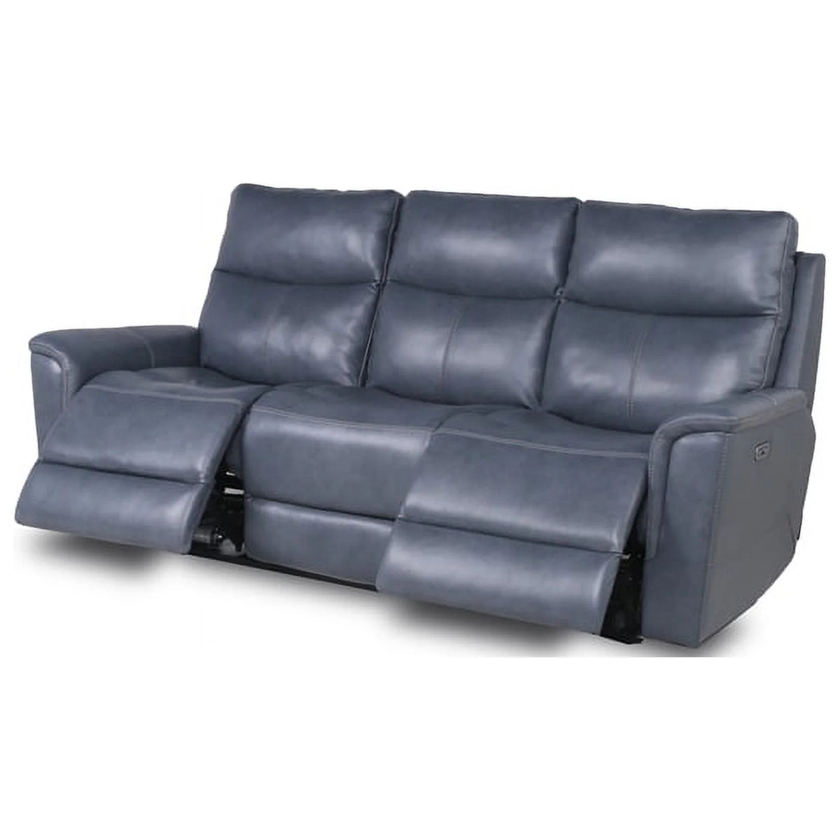 Blue Grey Leather Power Motion Sofa Y7290