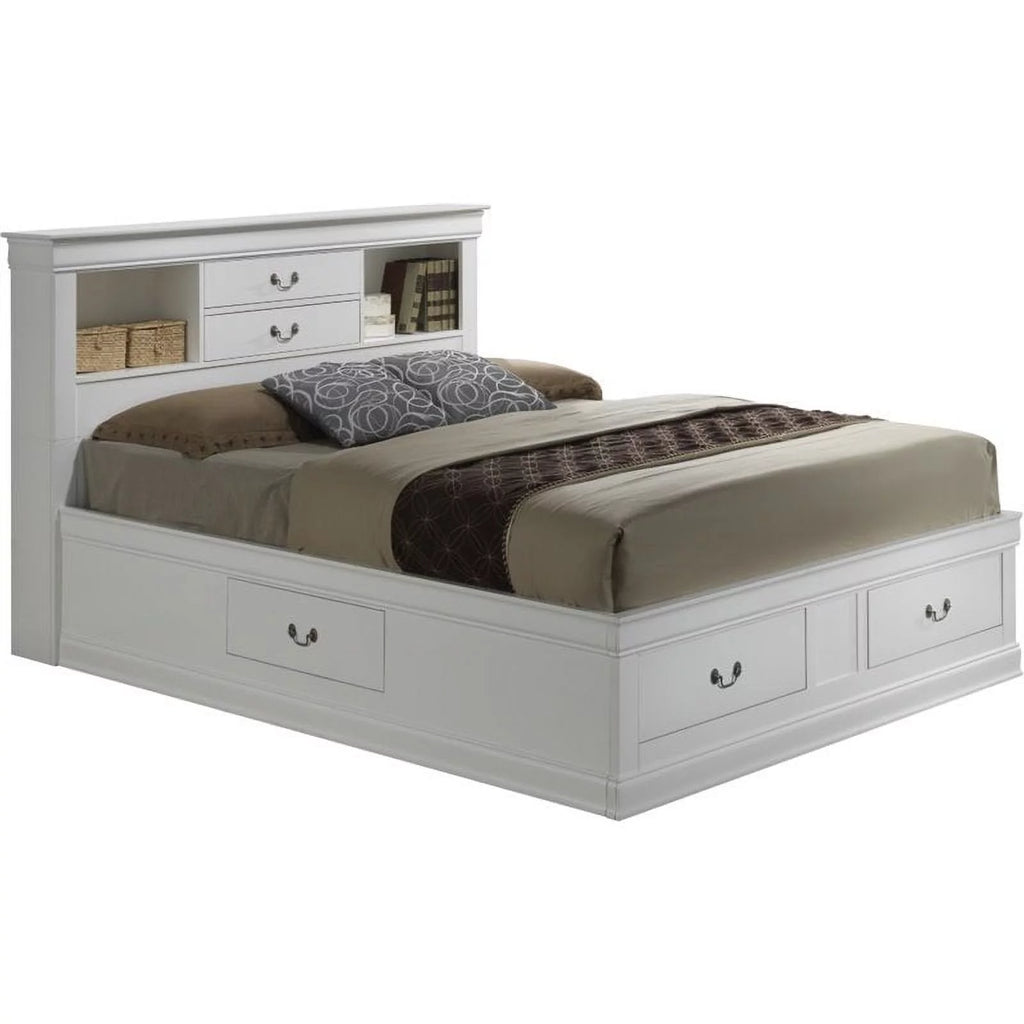 White Queen Wood Bookcase Storage Platform Bed E1355