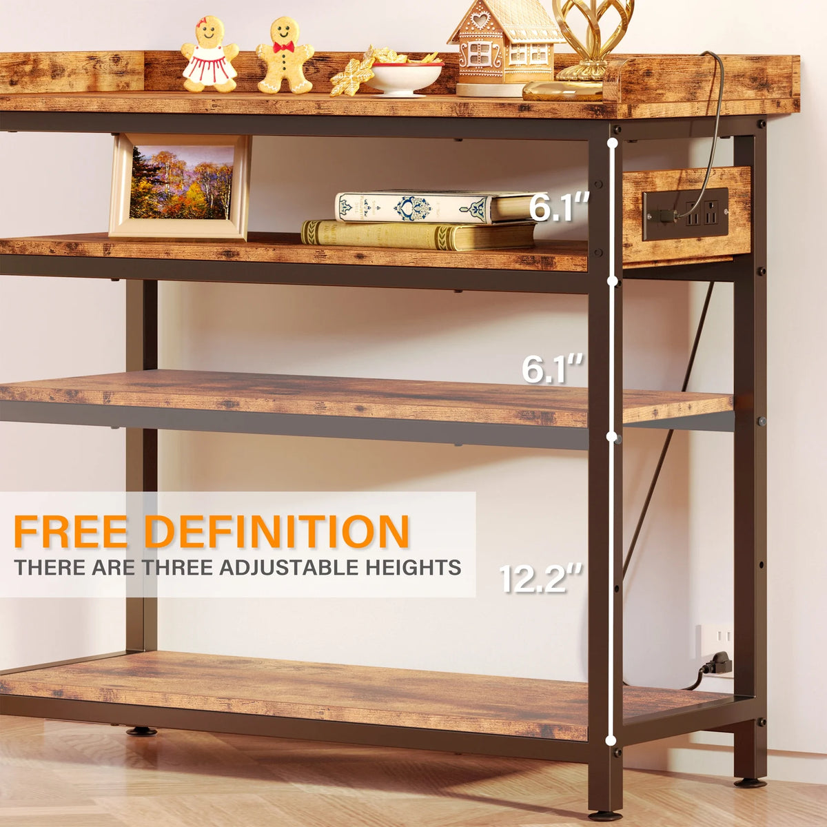 Height Adjustable 32 Inch Sofa Table with Power Outlet I4066
