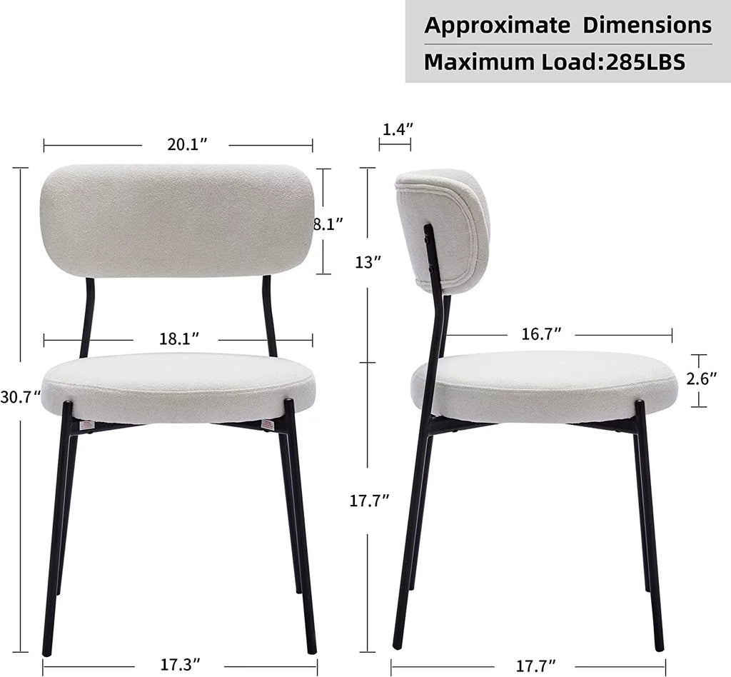 Set of 2 Boucle Upholstered Dining Chairs with Black Metal Legs A745