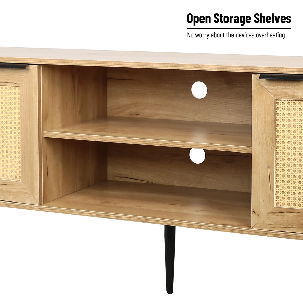 Wooden TV Stand with 2 Cabinet Open Shelves F6674