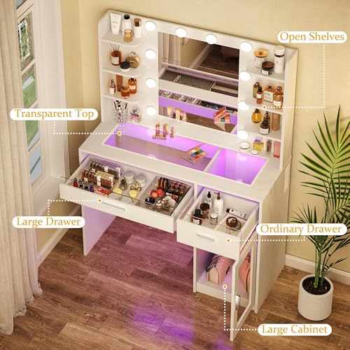 White Vanity Desk with Mirror and Lights T42536