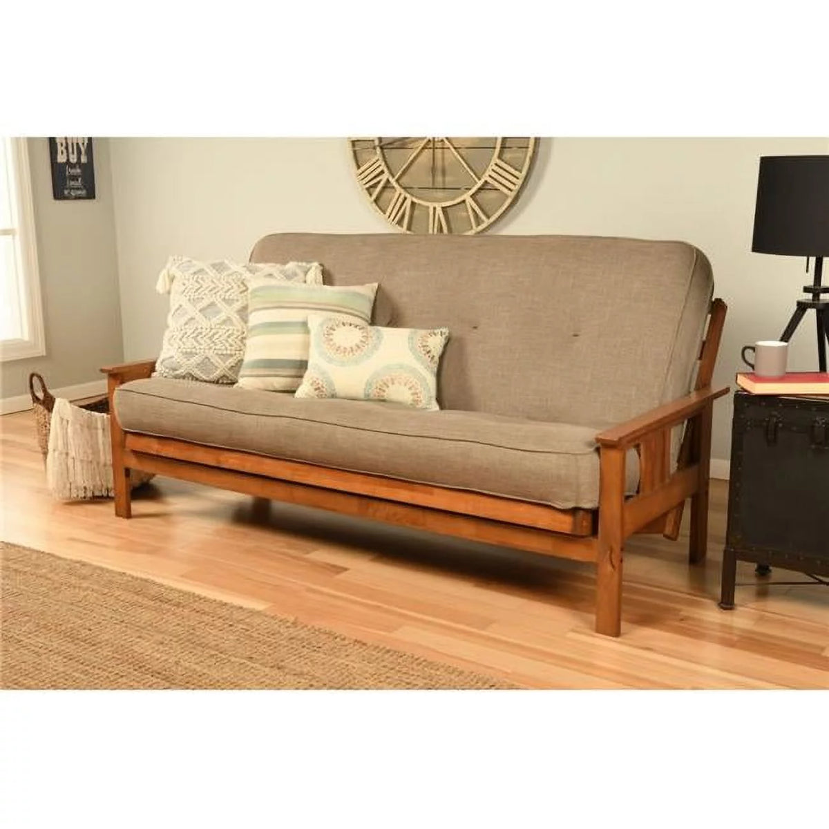Full Futon with Fabric Mattress in Gray Stone U720410