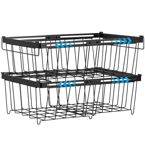 2 Pack Large Expandable Stackable Black Freezer Organizer Bins K887