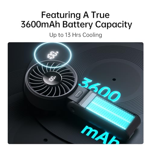 Handheld Fan High-Power Motor LED Display 5000mAh Rechargeable Foldable Black G36960