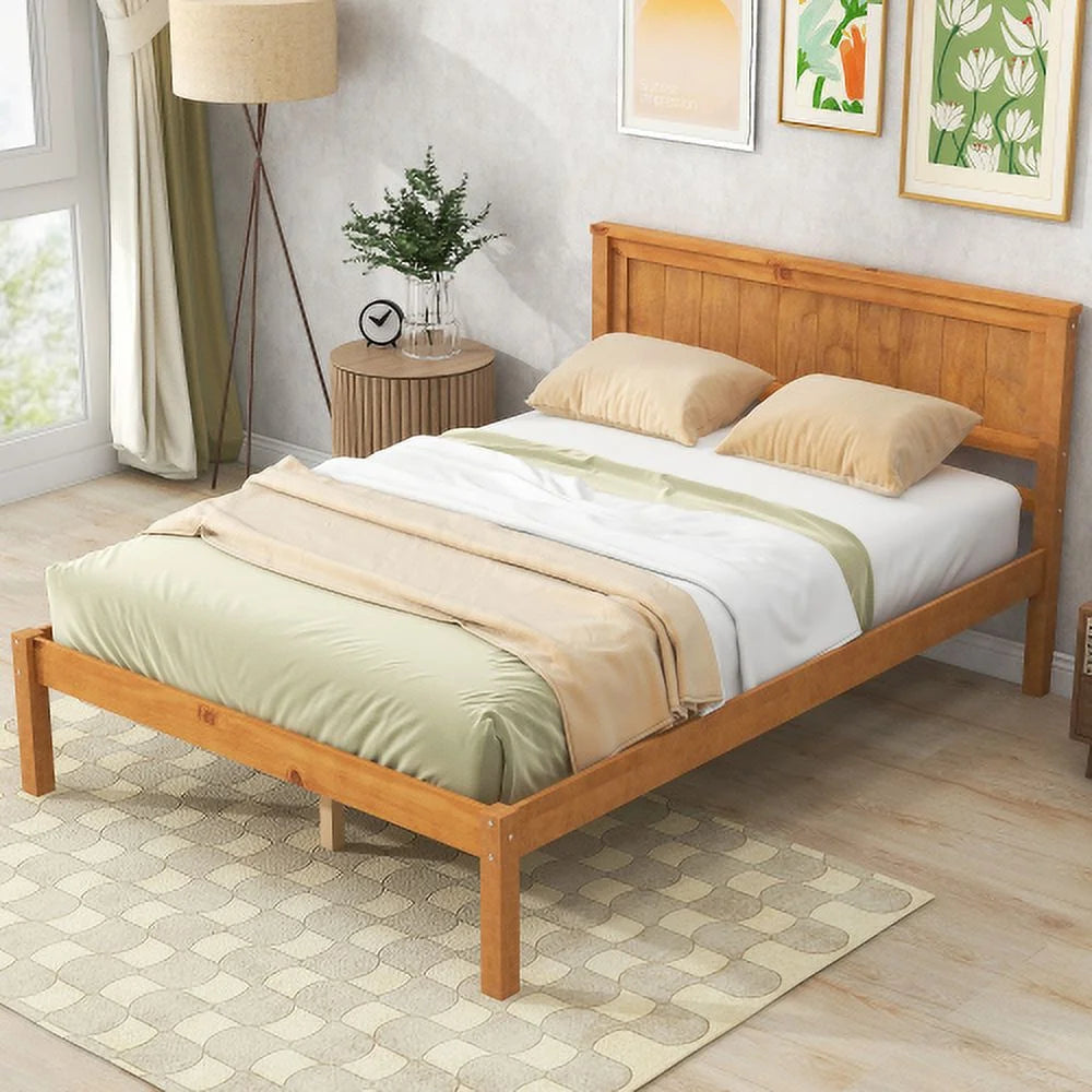 Oak Full Platform Bed Frame with Headboard A25599