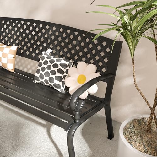 50” Metal Outdoor Garden Bench with Armrests and Backrest W32115