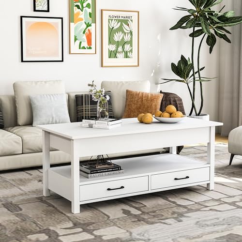 Lift Top Coffee Table with Hidden Compartment and Drawers P9248