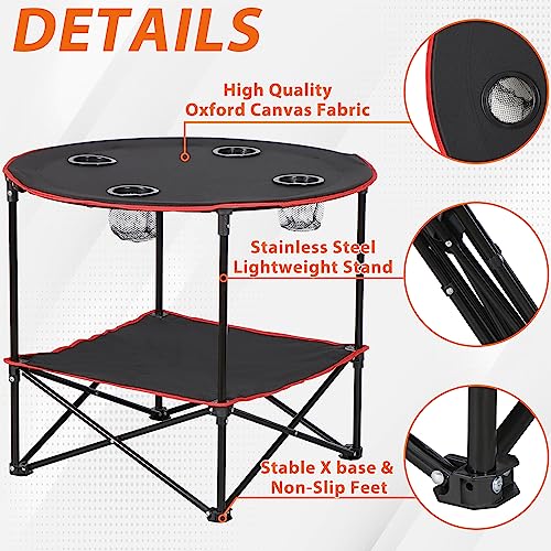 Portable Folding Camping Table with Storage Bag and 4 Cupholders, Black G68664