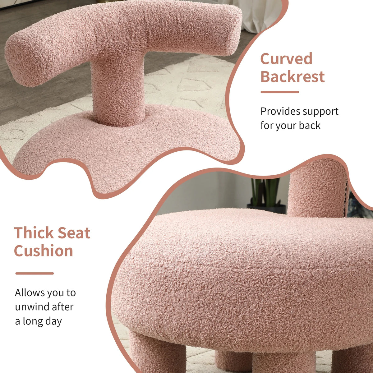 Fuzzy Sherpa Upholstered Ottoman Pouf Chair B22050