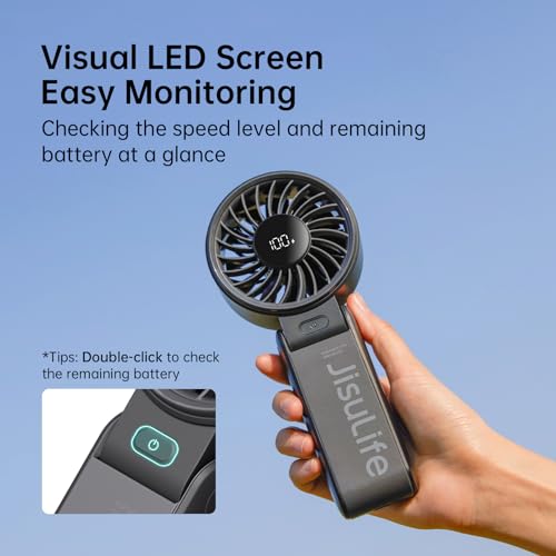 Handheld Fan High-Power Motor LED Display 5000mAh Rechargeable Foldable Black G36960