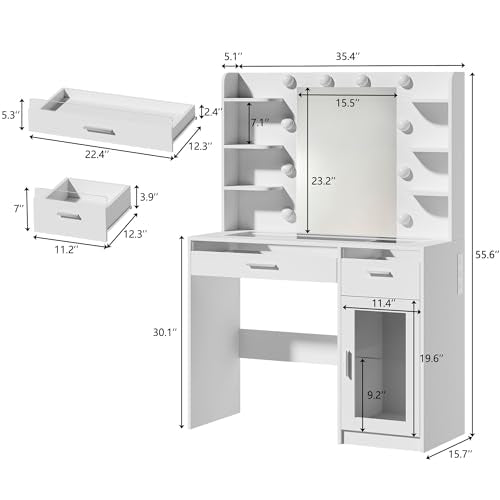 White Vanity Desk with Mirror and Lights T42536