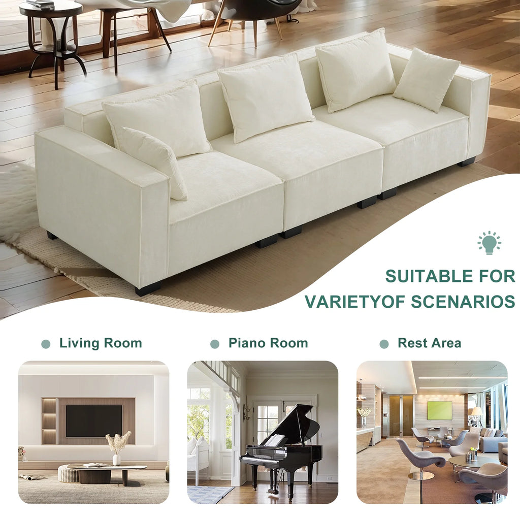 Ivory Modular Sectional Sofa with Ottoman E4969