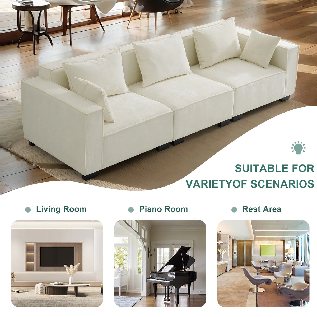 Ivory Modular Sectional Sofa with Ottoman E4969