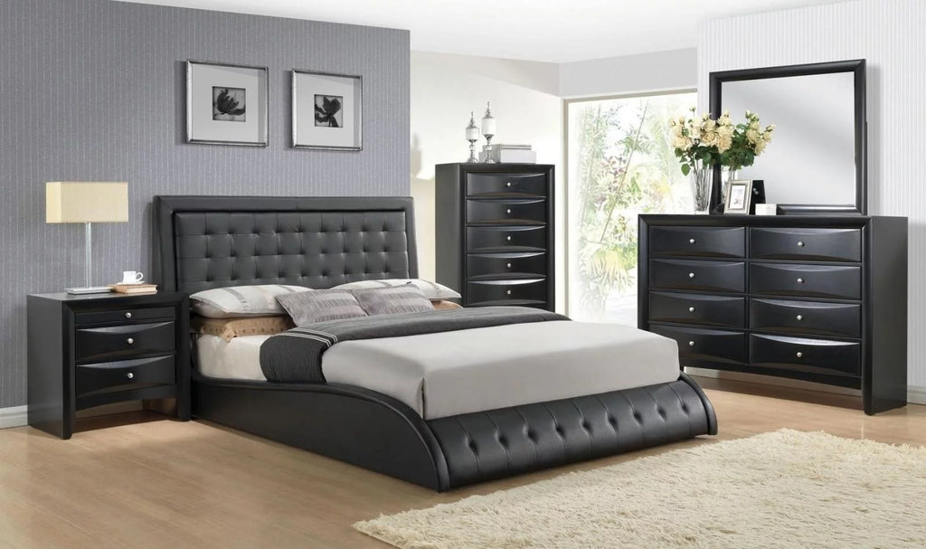 Black PU Upholstered Queen Bedroom Set 5Pcs B178