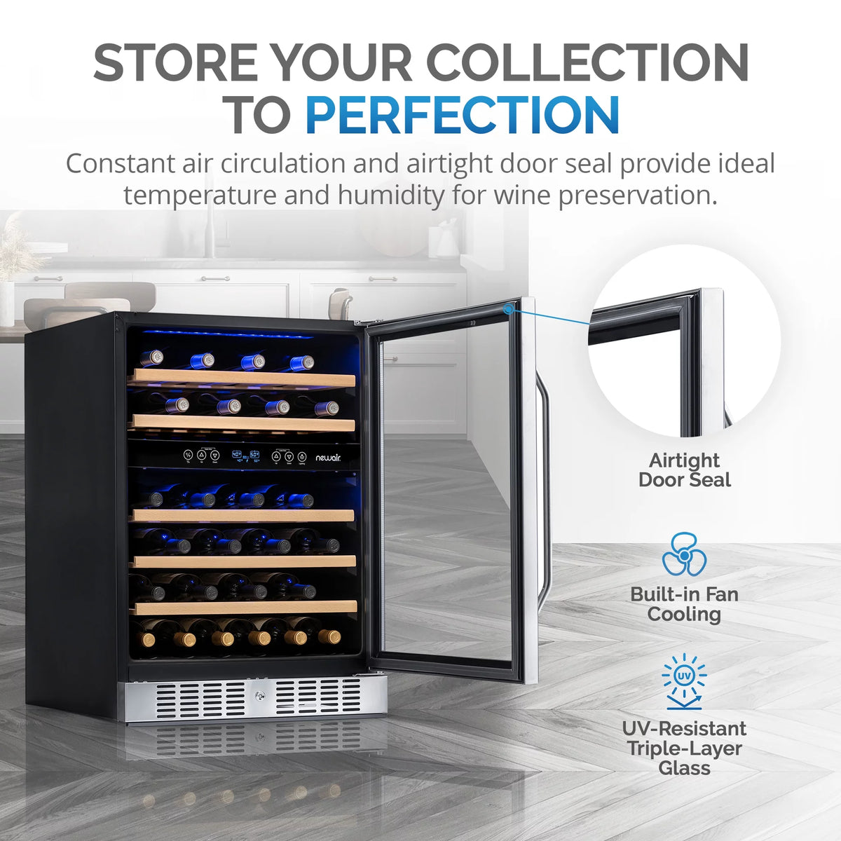 46-Bottle Dual-Zone Stainless Steel Wine Refrigerator H9260