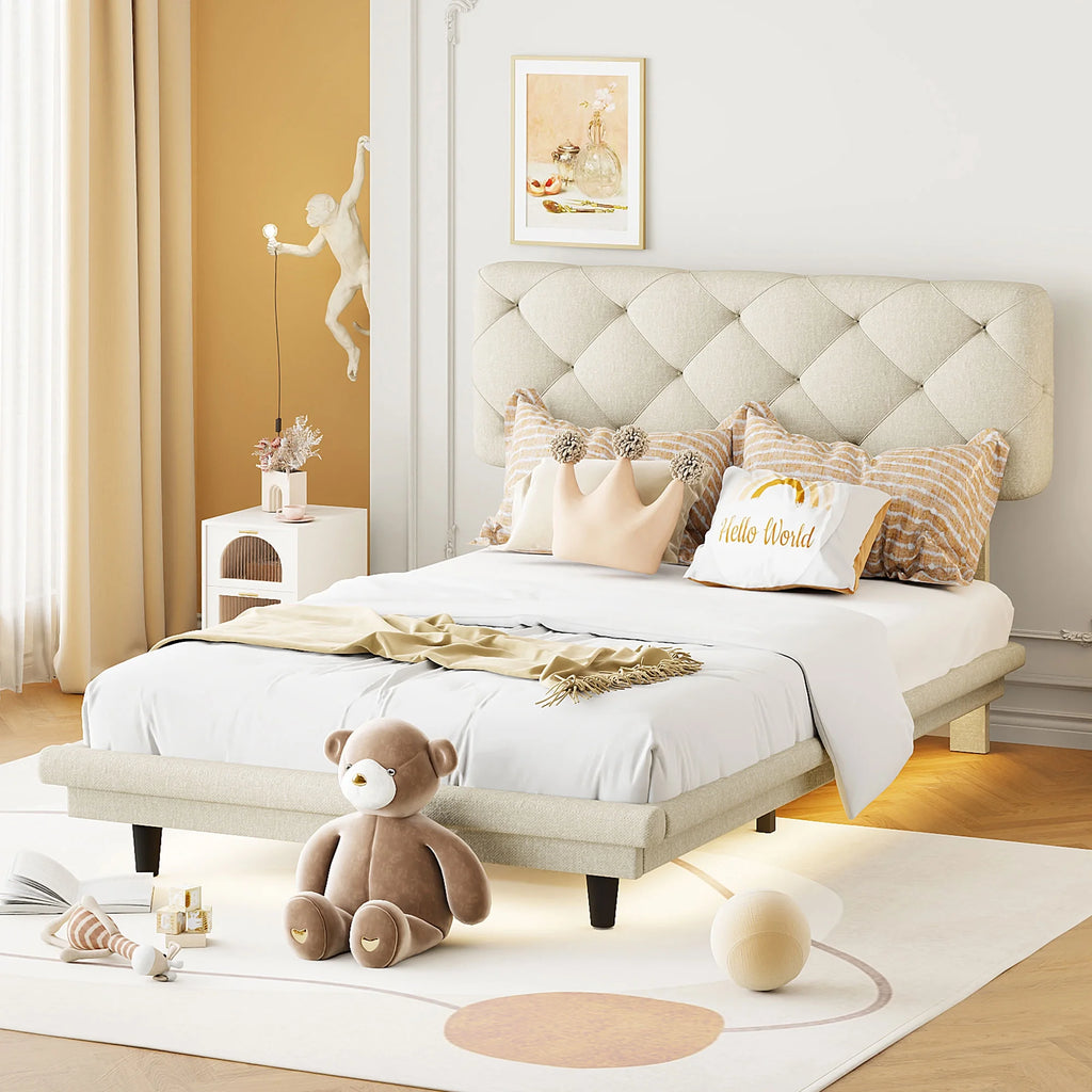 Twin Size Upholstered Linen Platform Bed B212