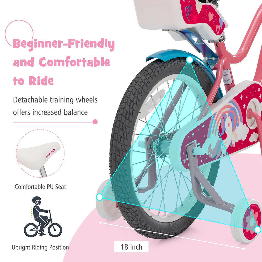 18 Inches Kids Bicycle with Training Wheels & Basket N5868