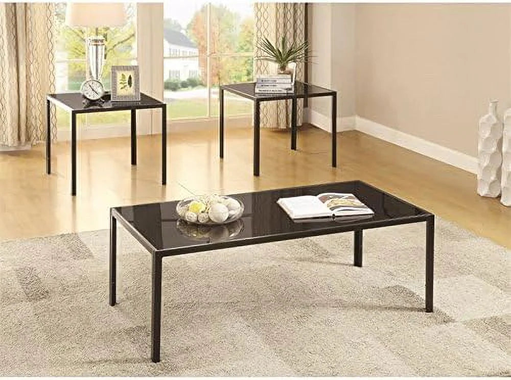 Black 3 Piece Glass Top Coffee Table Set K30867