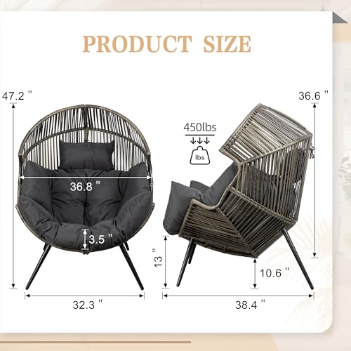 Oversized Beige Wicker Egg Chair with Cushion X788416