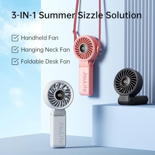 Handheld Fan High-Power Motor LED Display 5000mAh Rechargeable Foldable Black G36960